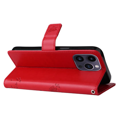 For iPhone 15 Pro Max KT Imprinting Flower Series-3 Phone Case PU Leather Flip Stand Imprinted Wallet Cover