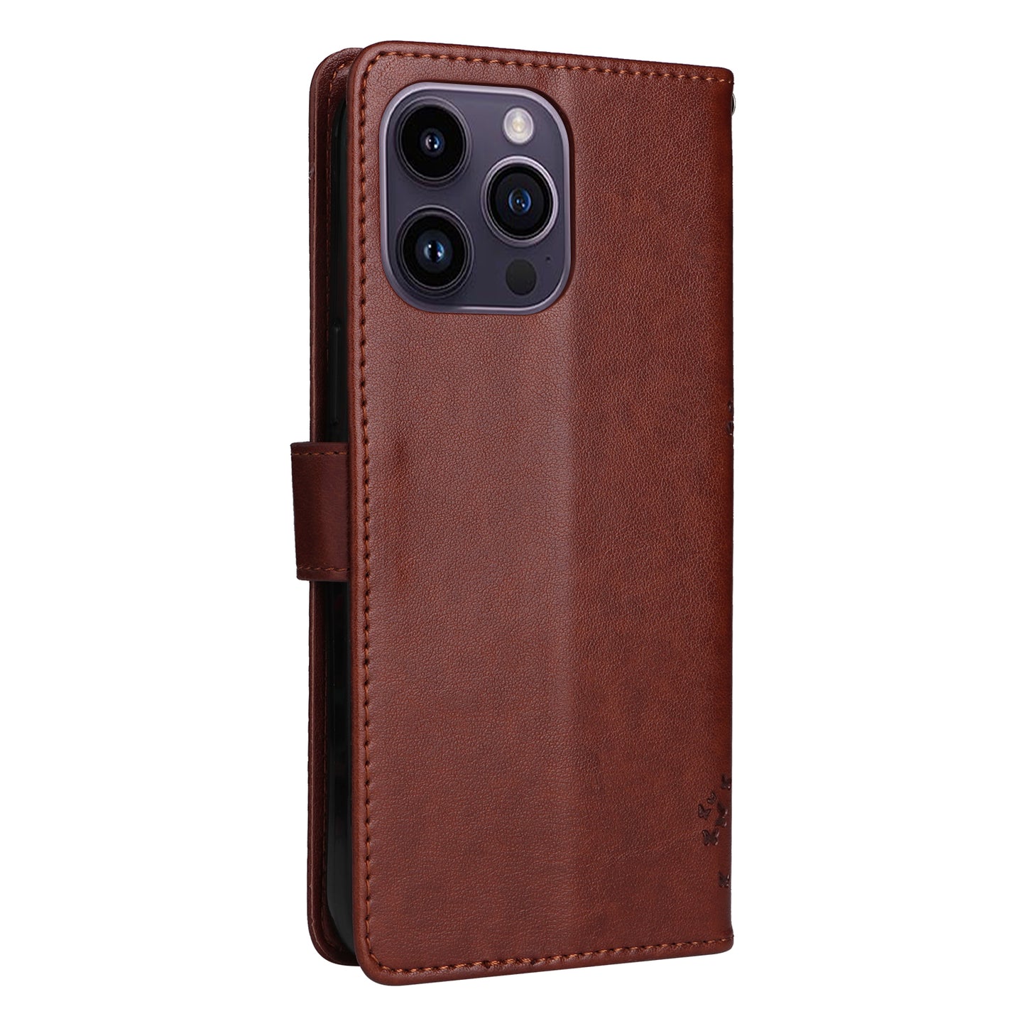 For iPhone 15 Pro Max KT Imprinting Flower Series-3 Phone Case PU Leather Flip Stand Imprinted Wallet Cover