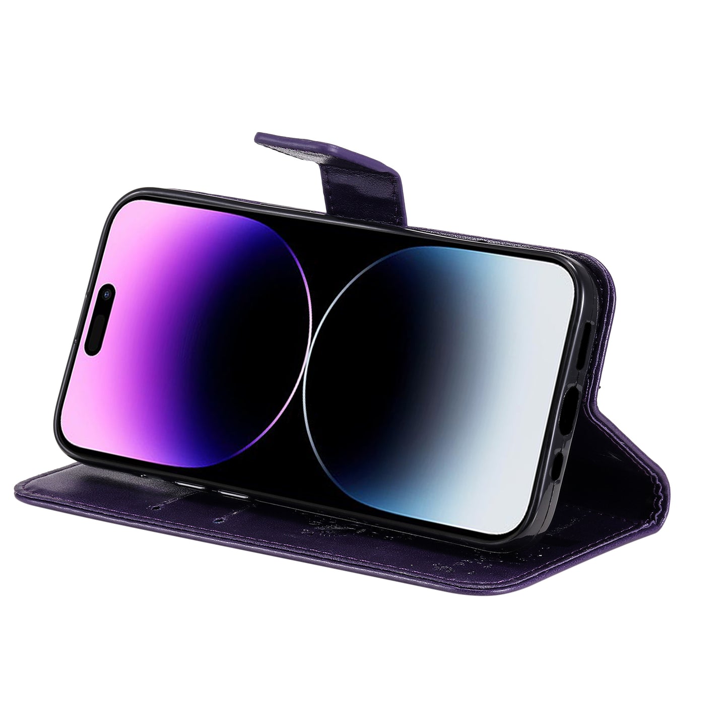 For iPhone 15 Pro Max KT Imprinting Flower Series-3 Phone Case PU Leather Flip Stand Imprinted Wallet Cover