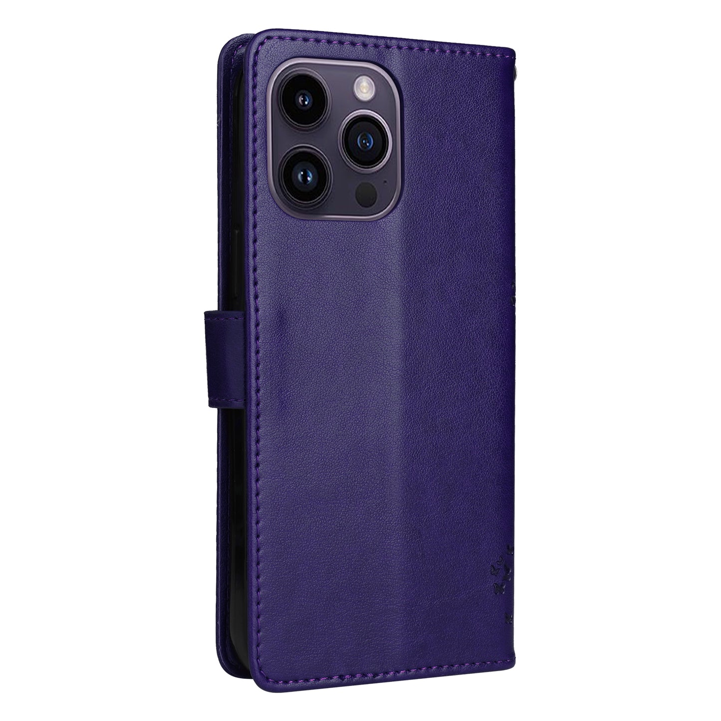 For iPhone 15 Pro Max KT Imprinting Flower Series-3 Phone Case PU Leather Flip Stand Imprinted Wallet Cover