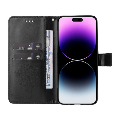 For iPhone 15 Pro Max KT Imprinting Flower Series-3 Phone Case PU Leather Flip Stand Imprinted Wallet Cover