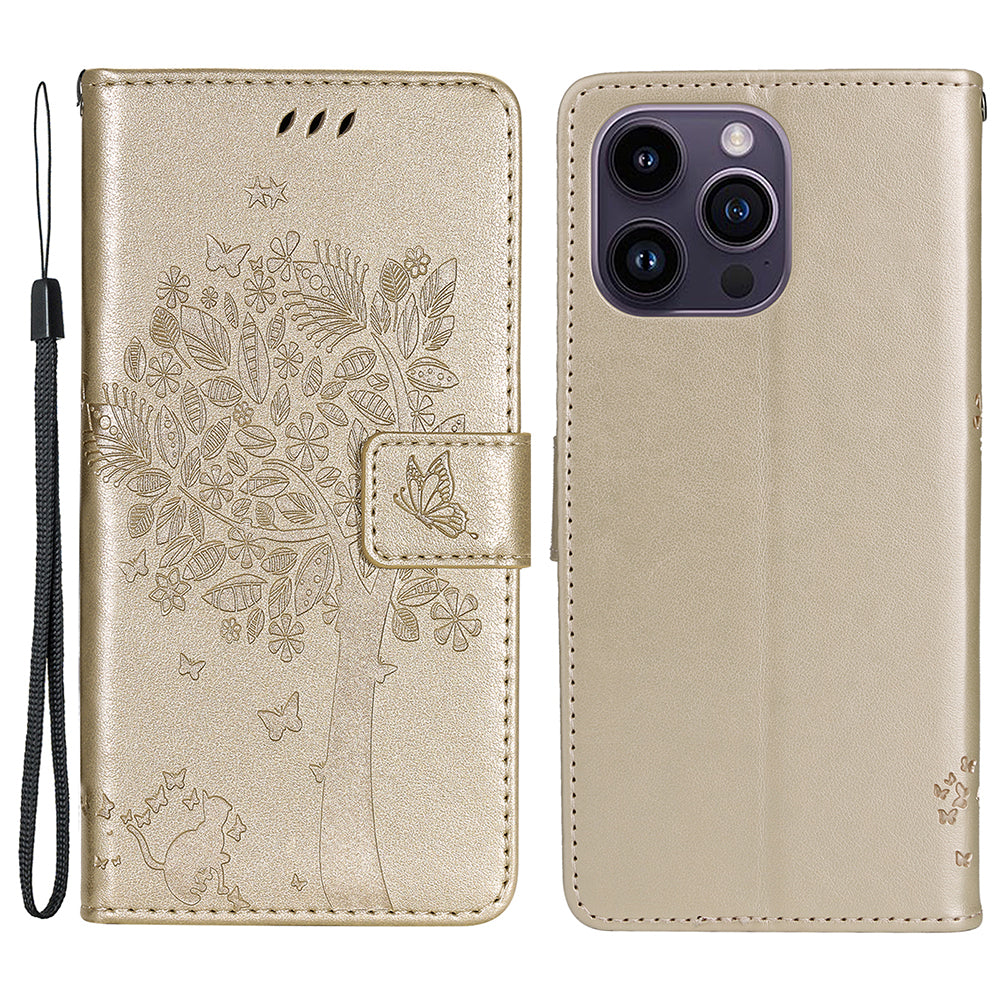 For iPhone 15 Pro Max KT Imprinting Flower Series-3 Phone Case PU Leather Flip Stand Imprinted Wallet Cover