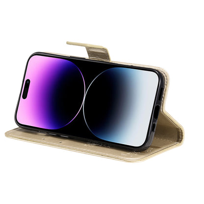 For iPhone 15 Pro Max KT Imprinting Flower Series-3 Phone Case PU Leather Flip Stand Imprinted Wallet Cover