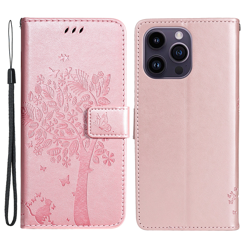 For iPhone 15 Pro Max KT Imprinting Flower Series-3 Phone Case PU Leather Flip Stand Imprinted Wallet Cover