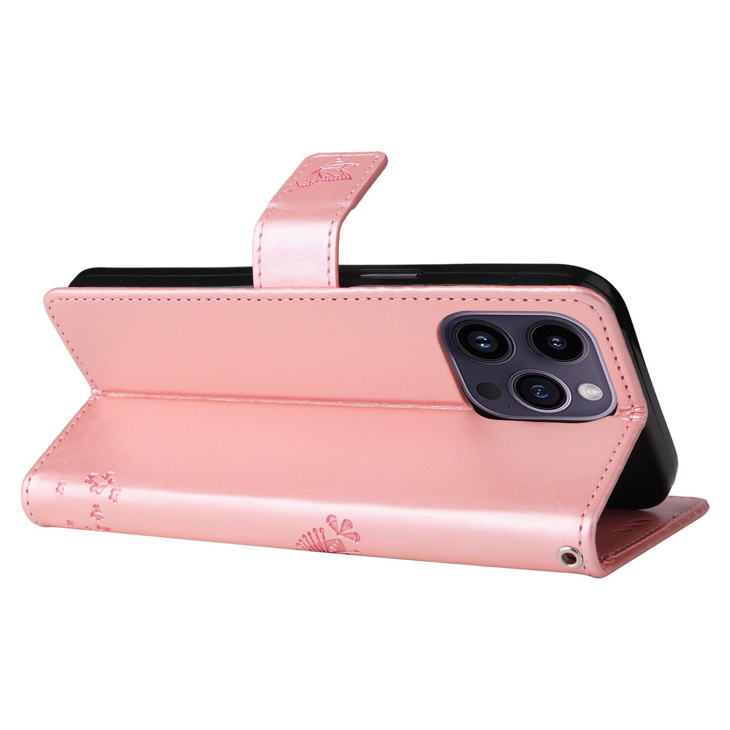 For iPhone 15 Pro Max KT Imprinting Flower Series-3 Phone Case PU Leather Flip Stand Imprinted Wallet Cover