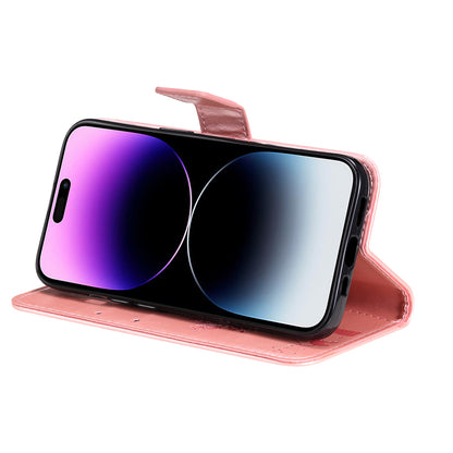 For iPhone 15 Pro Max KT Imprinting Flower Series-3 Phone Case PU Leather Flip Stand Imprinted Wallet Cover