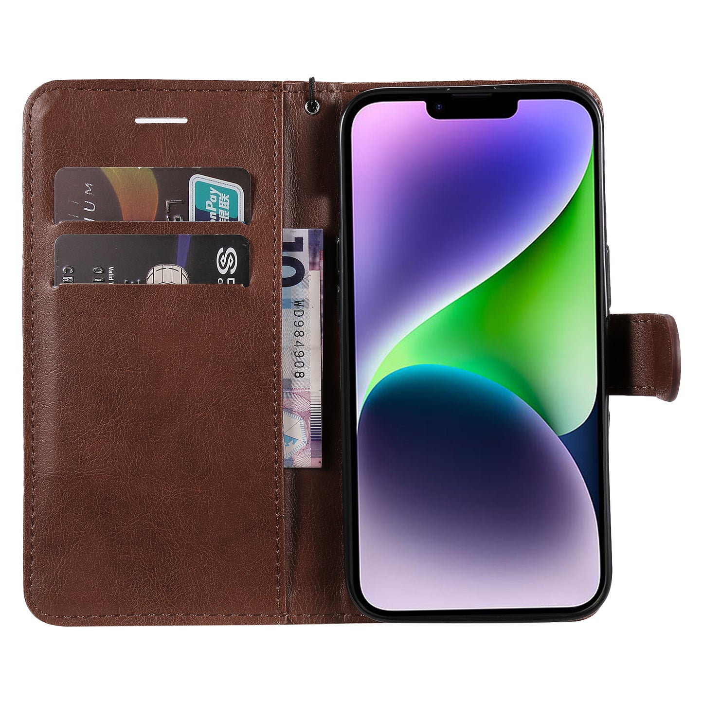 KT Leather Series-2 PU Leather Phone Cover for iPhone 15 Plus , Solid Color Phone Case with Wallet Stand