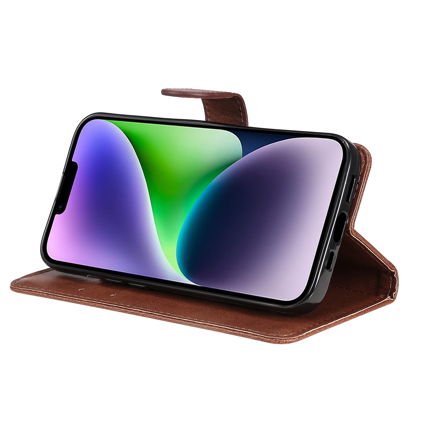 KT Leather Series-2 PU Leather Phone Cover for iPhone 15 Plus , Solid Color Phone Case with Wallet Stand