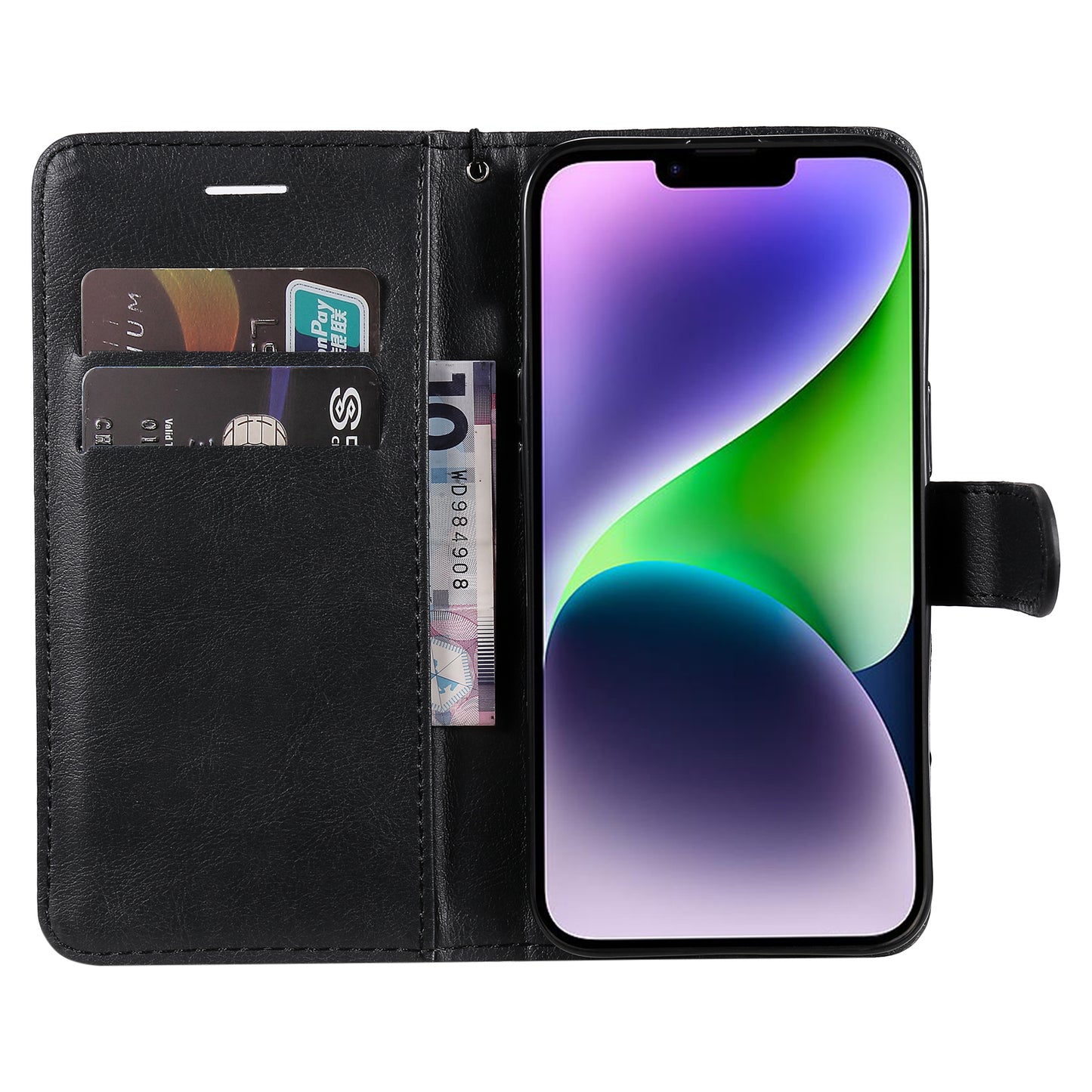 KT Leather Series-2 PU Leather Phone Cover for iPhone 15 Plus , Solid Color Phone Case with Wallet Stand
