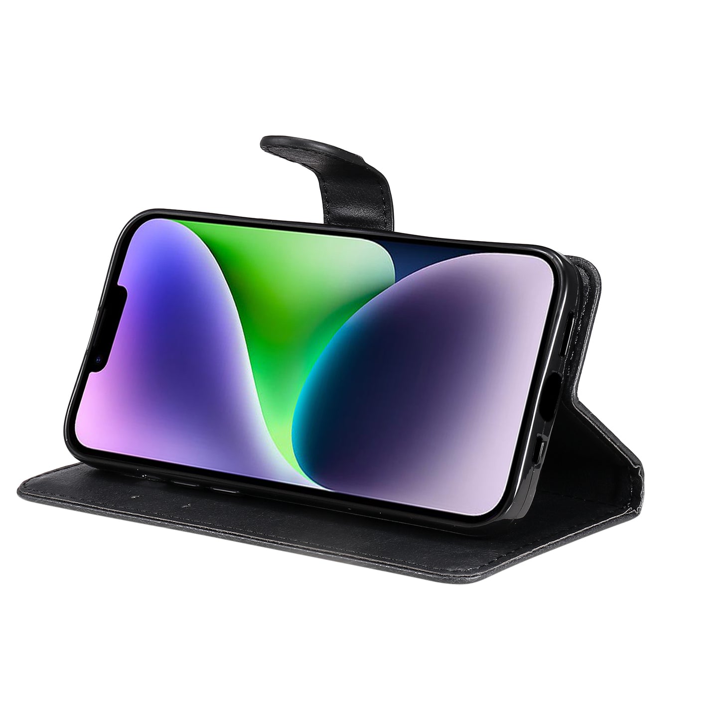 KT Leather Series-2 PU Leather Phone Cover for iPhone 15 Plus , Solid Color Phone Case with Wallet Stand