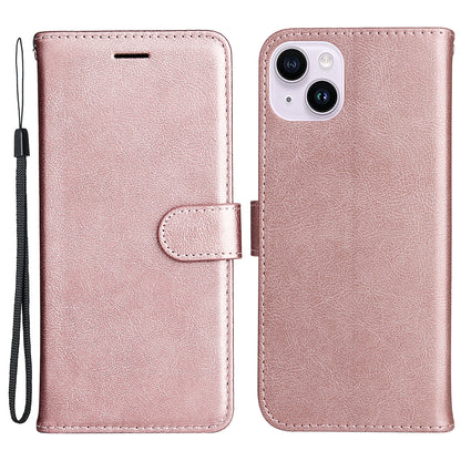 KT Leather Series-2 PU Leather Phone Cover for iPhone 15 Plus , Solid Color Phone Case with Wallet Stand
