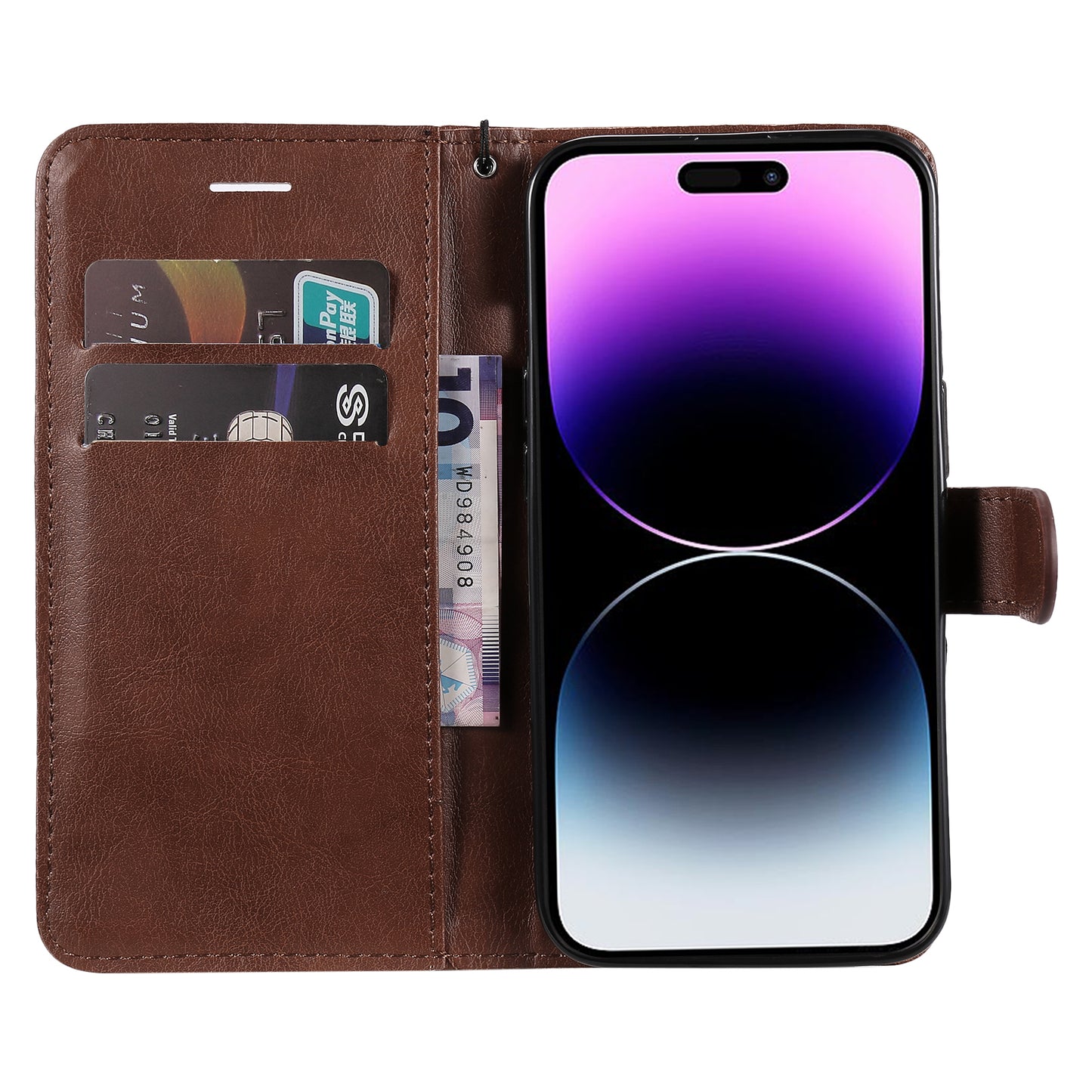 KT Leather Series-2 Phone Leather Case for iPhone 15 Pro Max , Solid Color Wallet Phone Stand Cover