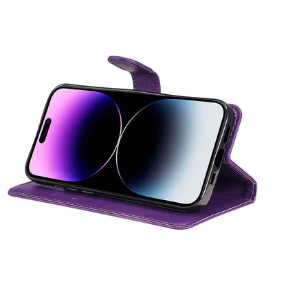 KT Leather Series-2 Phone Leather Case for iPhone 15 Pro Max , Solid Color Wallet Phone Stand Cover