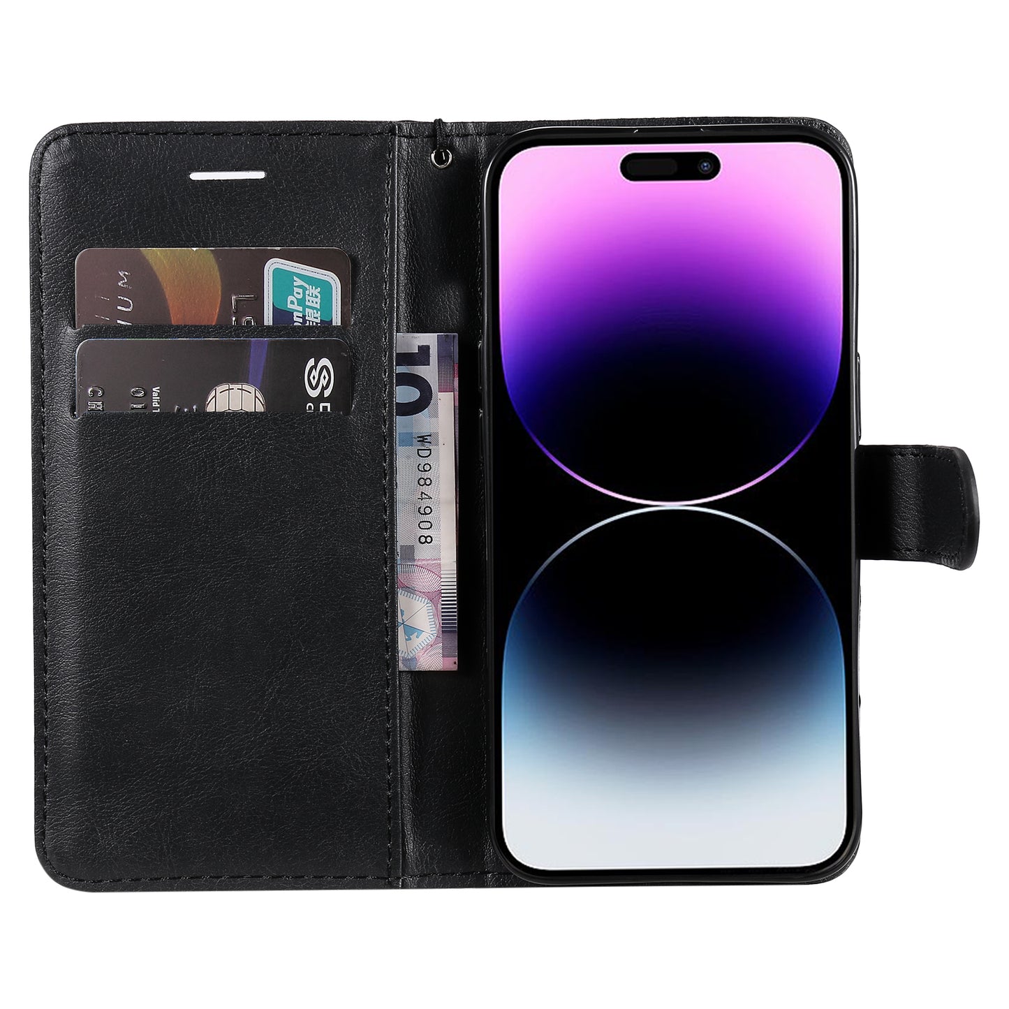 KT Leather Series-2 Phone Leather Case for iPhone 15 Pro Max , Solid Color Wallet Phone Stand Cover