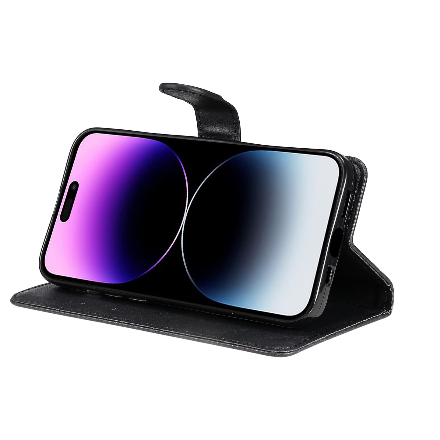 KT Leather Series-2 Phone Leather Case for iPhone 15 Pro Max , Solid Color Wallet Phone Stand Cover