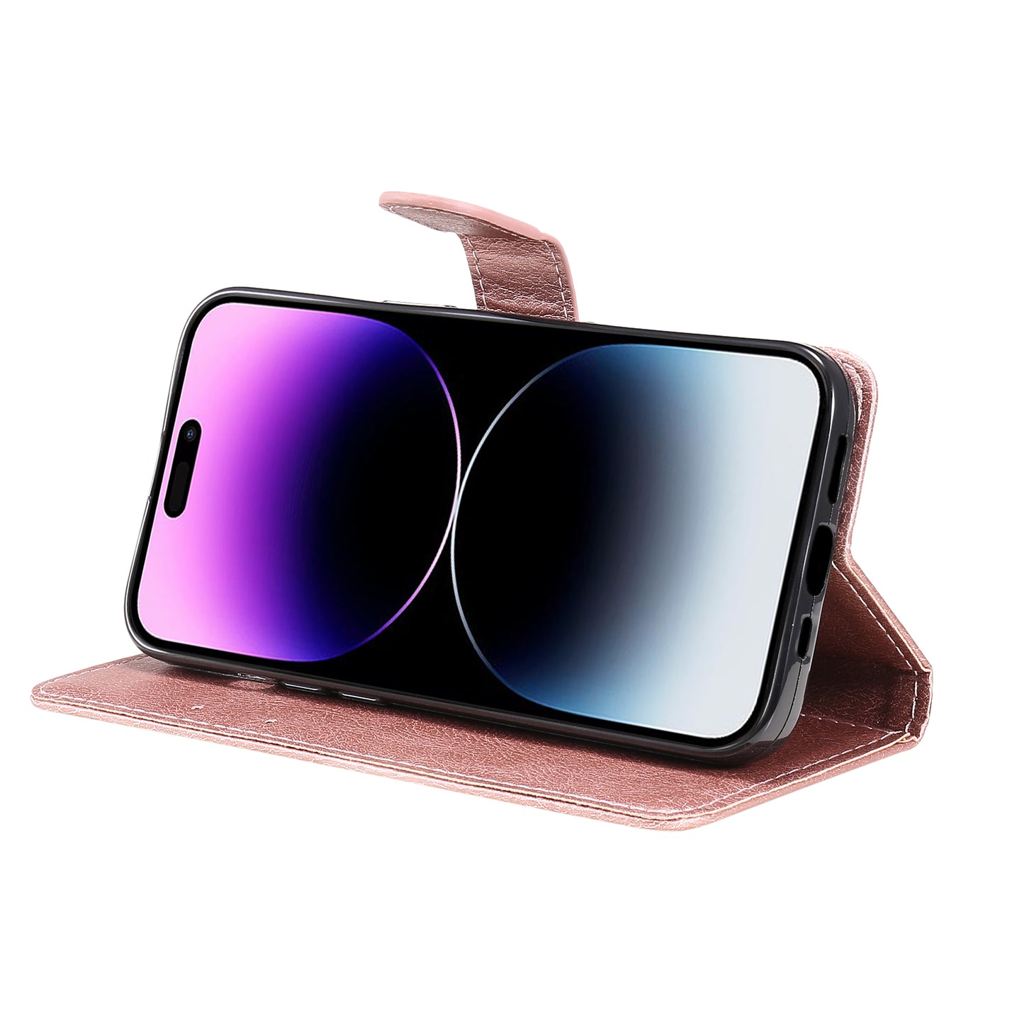 KT Leather Series-2 Phone Leather Case for iPhone 15 Pro Max , Solid Color Wallet Phone Stand Cover