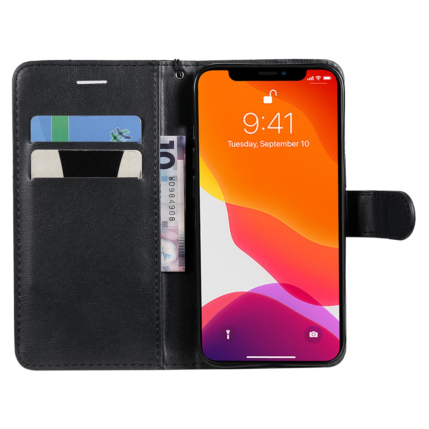 KT Leather Series-2 PU Leather Stand Case for iPhone 15 , Solid Color Wallet Full Protection Phone Cover