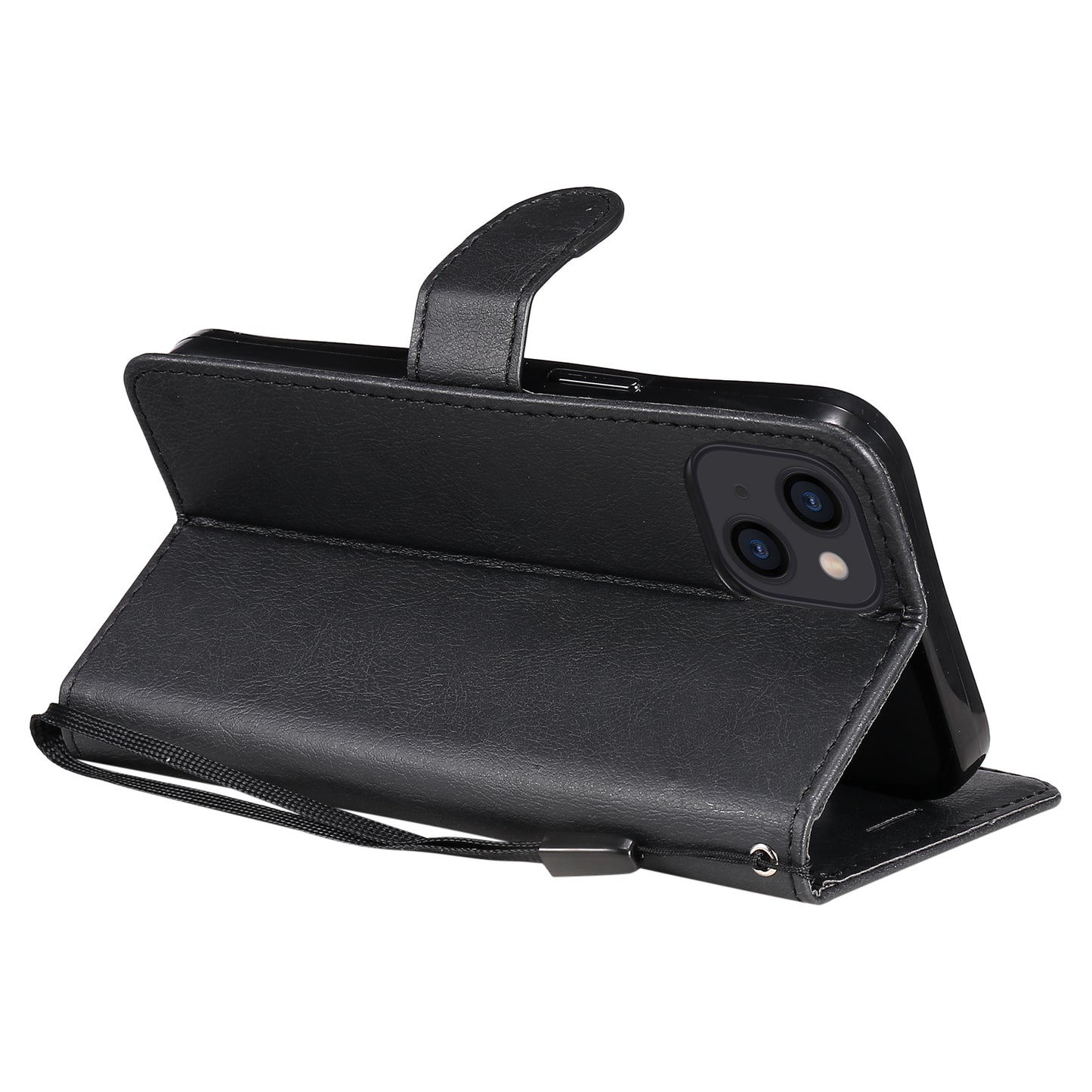 KT Leather Series-2 PU Leather Stand Case for iPhone 15 , Solid Color Wallet Full Protection Phone Cover