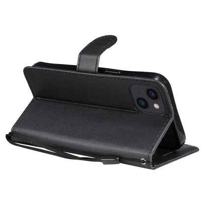 KT Leather Series-2 PU Leather Stand Case for iPhone 15 , Solid Color Wallet Full Protection Phone Cover
