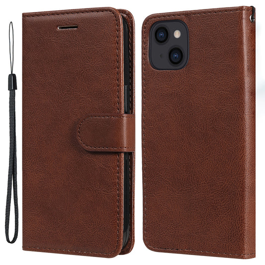 KT Leather Series-2 PU Leather Stand Case for iPhone 15 , Solid Color Wallet Full Protection Phone Cover