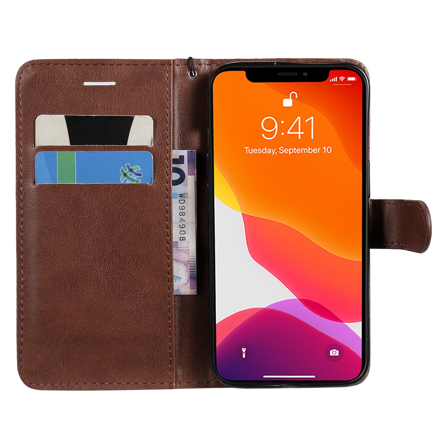 KT Leather Series-2 PU Leather Stand Case for iPhone 15 , Solid Color Wallet Full Protection Phone Cover