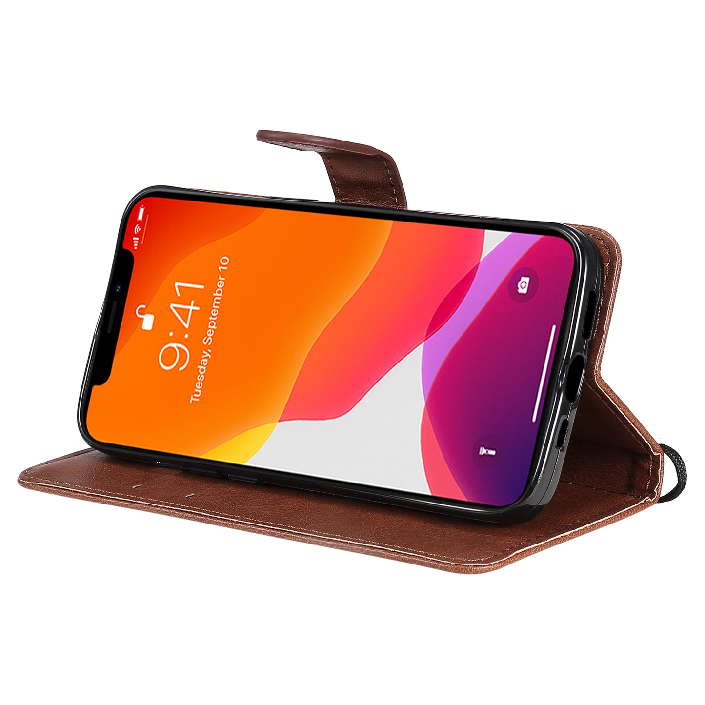 KT Leather Series-2 PU Leather Stand Case for iPhone 15 , Solid Color Wallet Full Protection Phone Cover
