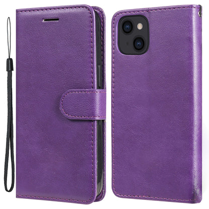 KT Leather Series-2 PU Leather Stand Case for iPhone 15 , Solid Color Wallet Full Protection Phone Cover