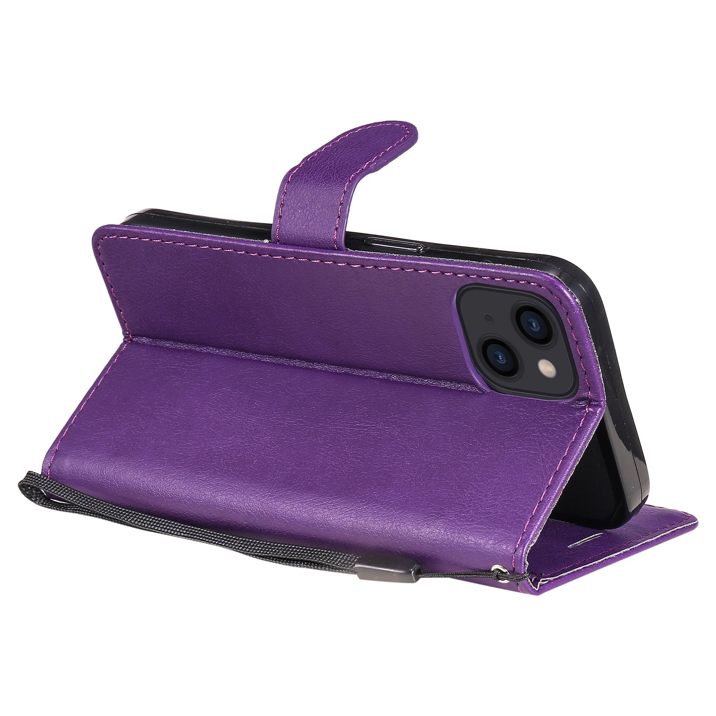 KT Leather Series-2 PU Leather Stand Case for iPhone 15 , Solid Color Wallet Full Protection Phone Cover