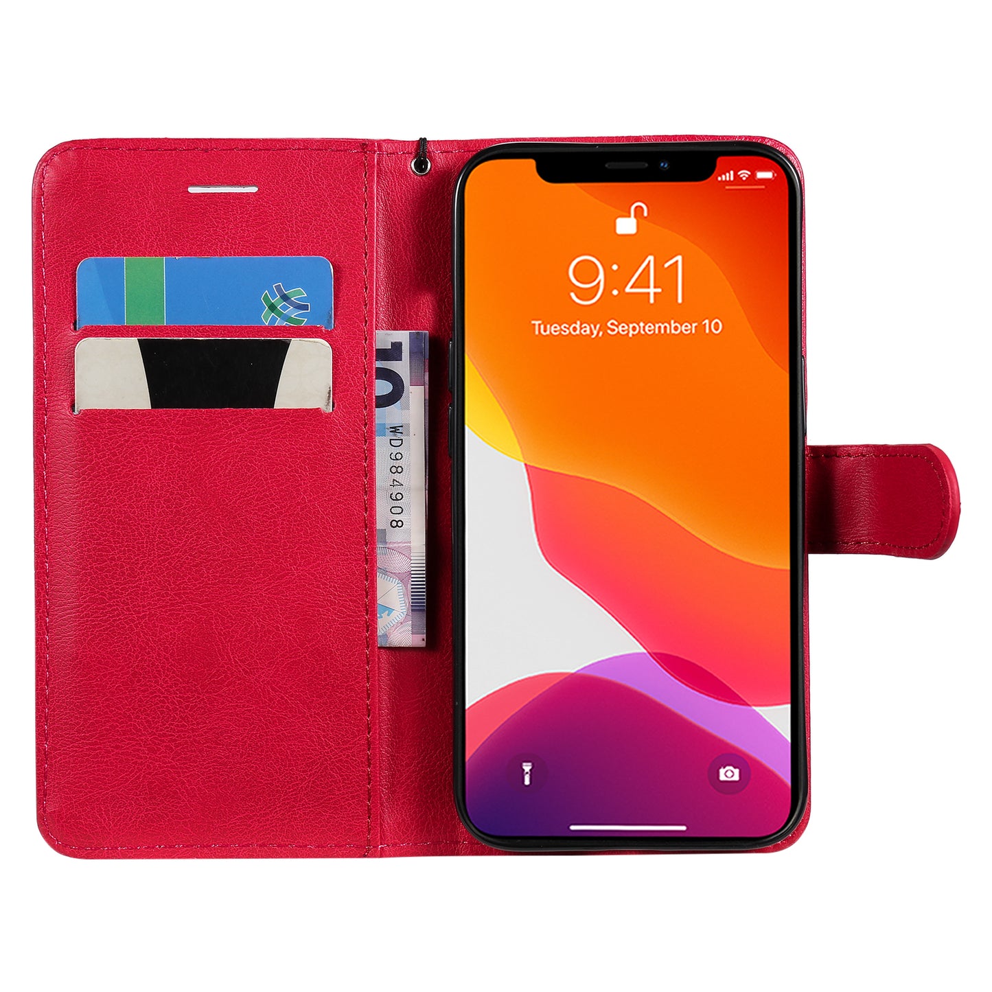 KT Leather Series-2 PU Leather Stand Case for iPhone 15 , Solid Color Wallet Full Protection Phone Cover