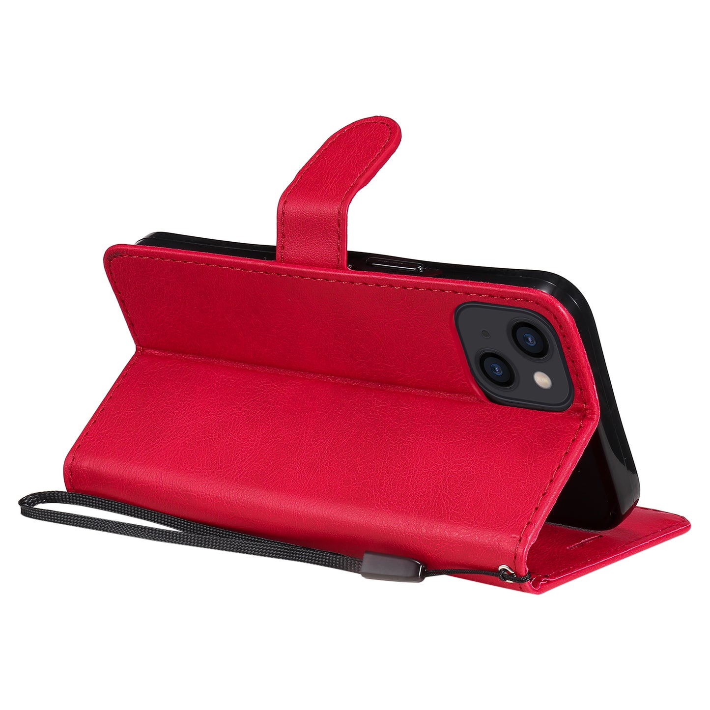 KT Leather Series-2 PU Leather Stand Case for iPhone 15 , Solid Color Wallet Full Protection Phone Cover