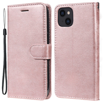 KT Leather Series-2 PU Leather Stand Case for iPhone 15 , Solid Color Wallet Full Protection Phone Cover