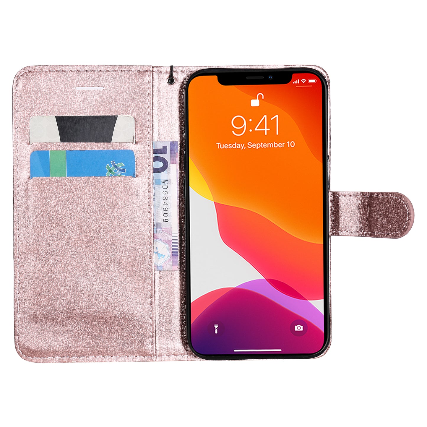 KT Leather Series-2 PU Leather Stand Case for iPhone 15 , Solid Color Wallet Full Protection Phone Cover