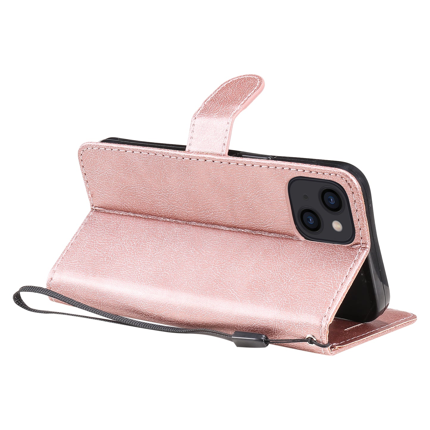 KT Leather Series-2 PU Leather Stand Case for iPhone 15 , Solid Color Wallet Full Protection Phone Cover