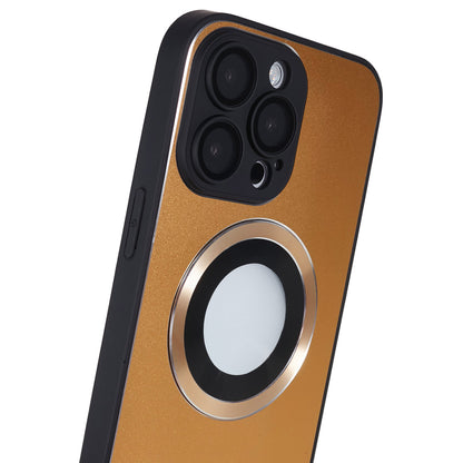 For iPhone 14 Pro TPU Magnetic Phone Case Aluminum Alloy Ring Logo View AG Matte Cover with Lens Protector