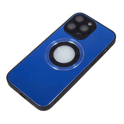 For iPhone 14 Pro TPU Magnetic Phone Case Aluminum Alloy Ring Logo View AG Matte Cover with Lens Protector