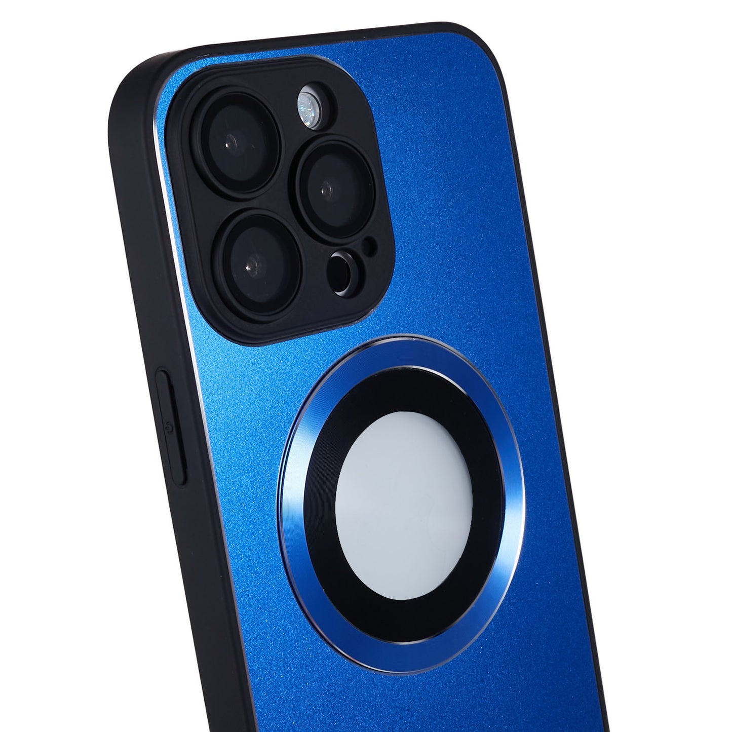 For iPhone 14 Pro TPU Magnetic Phone Case Aluminum Alloy Ring Logo View AG Matte Cover with Lens Protector