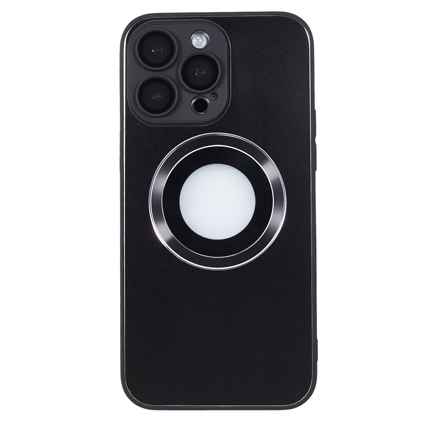 For iPhone 14 Pro TPU Magnetic Phone Case Aluminum Alloy Ring Logo View AG Matte Cover with Lens Protector