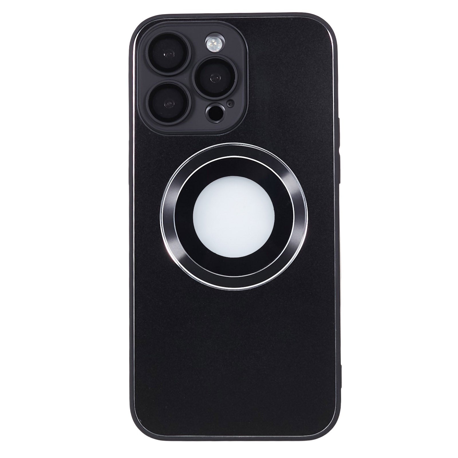 For iPhone 14 Pro TPU Magnetic Phone Case Aluminum Alloy Ring Logo View AG Matte Cover with Lens Protector