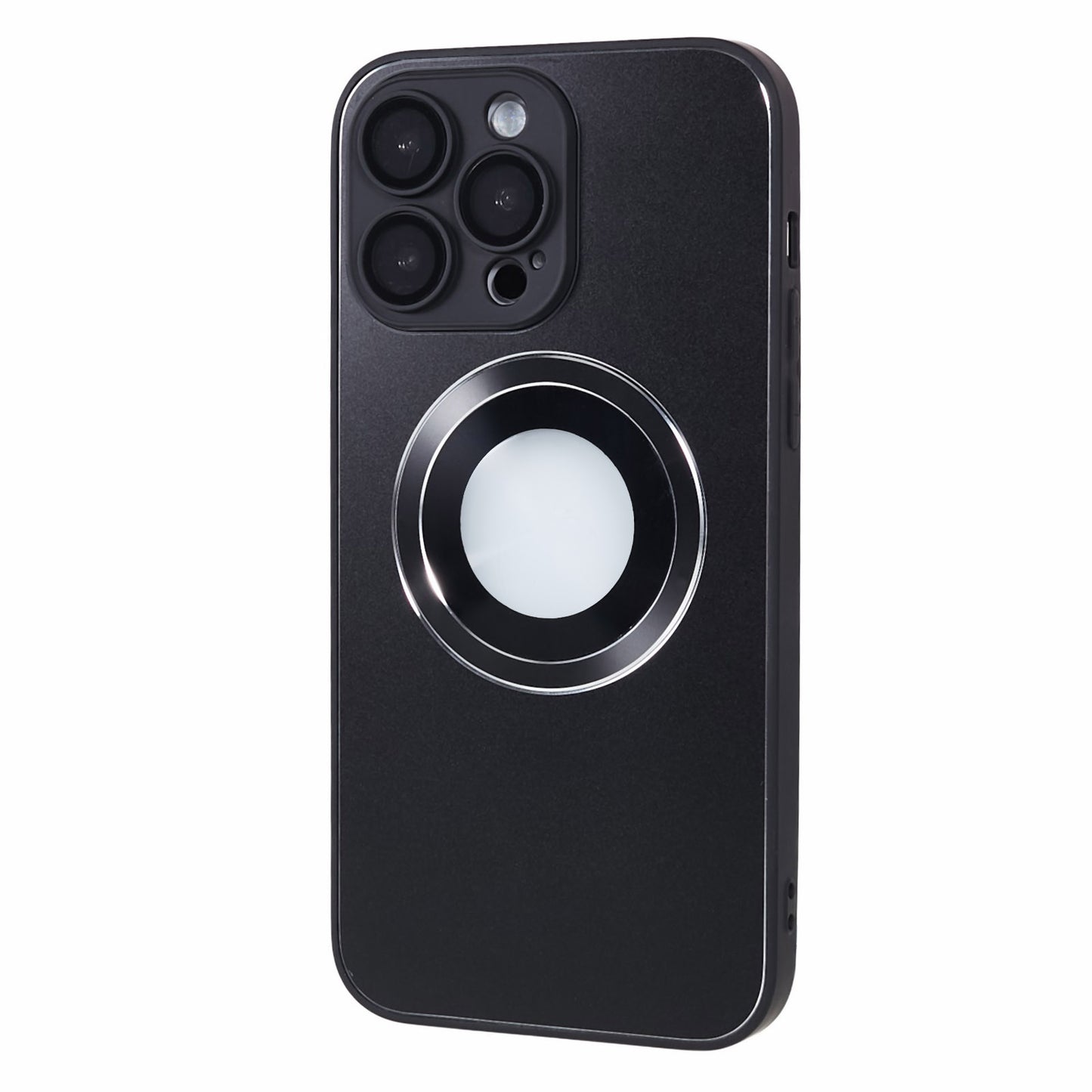 For iPhone 14 Pro TPU Magnetic Phone Case Aluminum Alloy Ring Logo View AG Matte Cover with Lens Protector