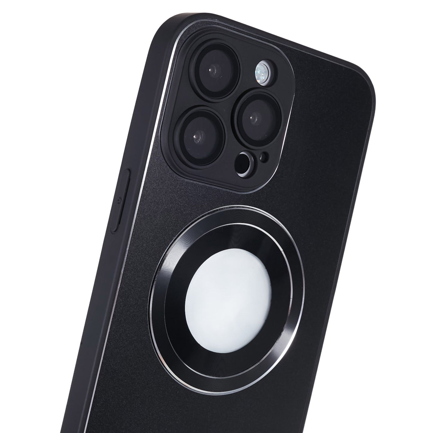 For iPhone 14 Pro TPU Magnetic Phone Case Aluminum Alloy Ring Logo View AG Matte Cover with Lens Protector