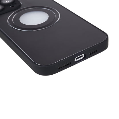 For iPhone 14 Pro TPU Magnetic Phone Case Aluminum Alloy Ring Logo View AG Matte Cover with Lens Protector