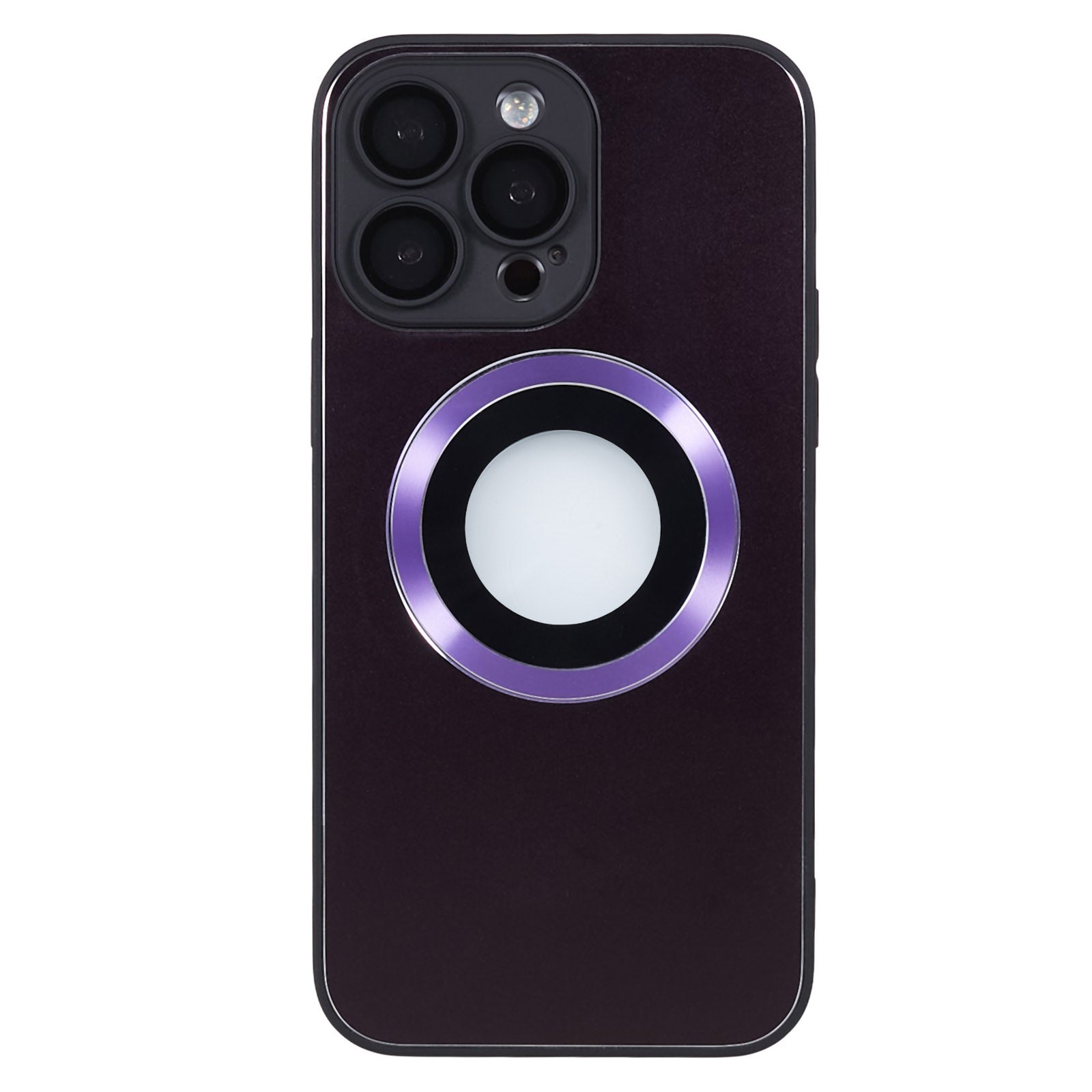 For iPhone 14 Pro TPU Magnetic Phone Case Aluminum Alloy Ring Logo View AG Matte Cover with Lens Protector