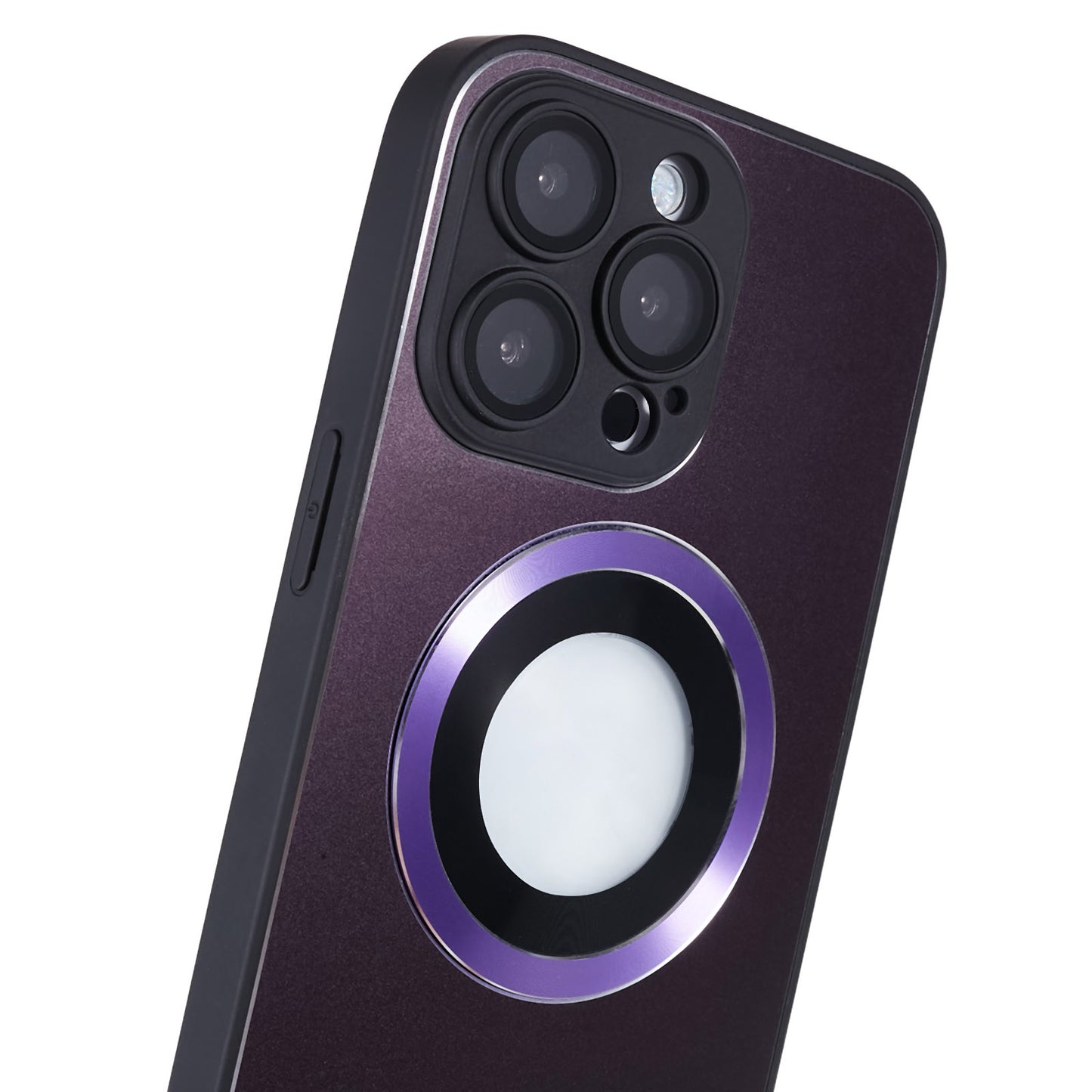 For iPhone 14 Pro TPU Magnetic Phone Case Aluminum Alloy Ring Logo View AG Matte Cover with Lens Protector