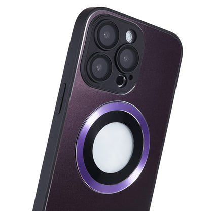 For iPhone 14 Pro TPU Magnetic Phone Case Aluminum Alloy Ring Logo View AG Matte Cover with Lens Protector