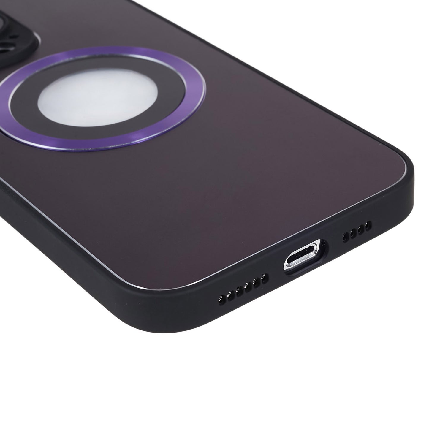 For iPhone 14 Pro TPU Magnetic Phone Case Aluminum Alloy Ring Logo View AG Matte Cover with Lens Protector