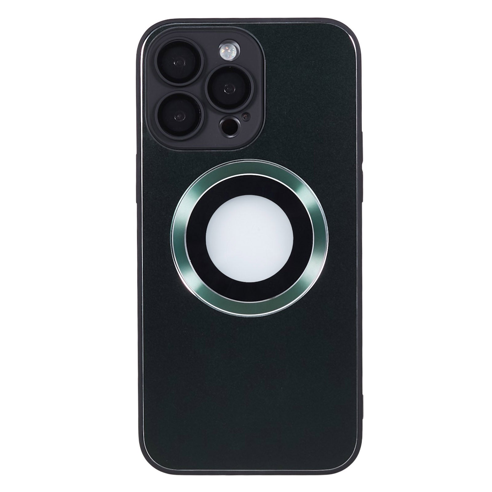 For iPhone 14 Pro TPU Magnetic Phone Case Aluminum Alloy Ring Logo View AG Matte Cover with Lens Protector