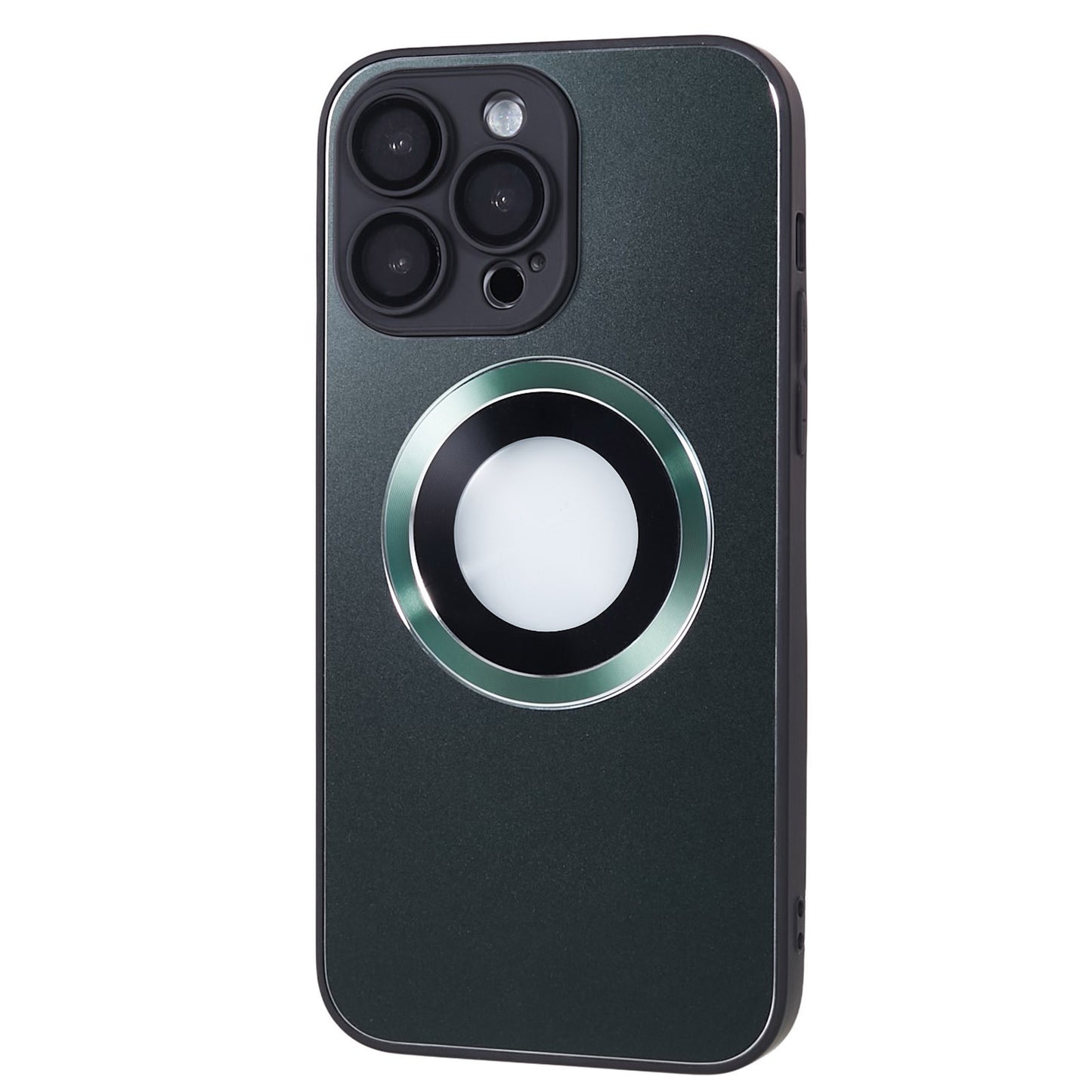 For iPhone 14 Pro TPU Magnetic Phone Case Aluminum Alloy Ring Logo View AG Matte Cover with Lens Protector