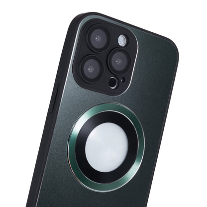 For iPhone 14 Pro TPU Magnetic Phone Case Aluminum Alloy Ring Logo View AG Matte Cover with Lens Protector