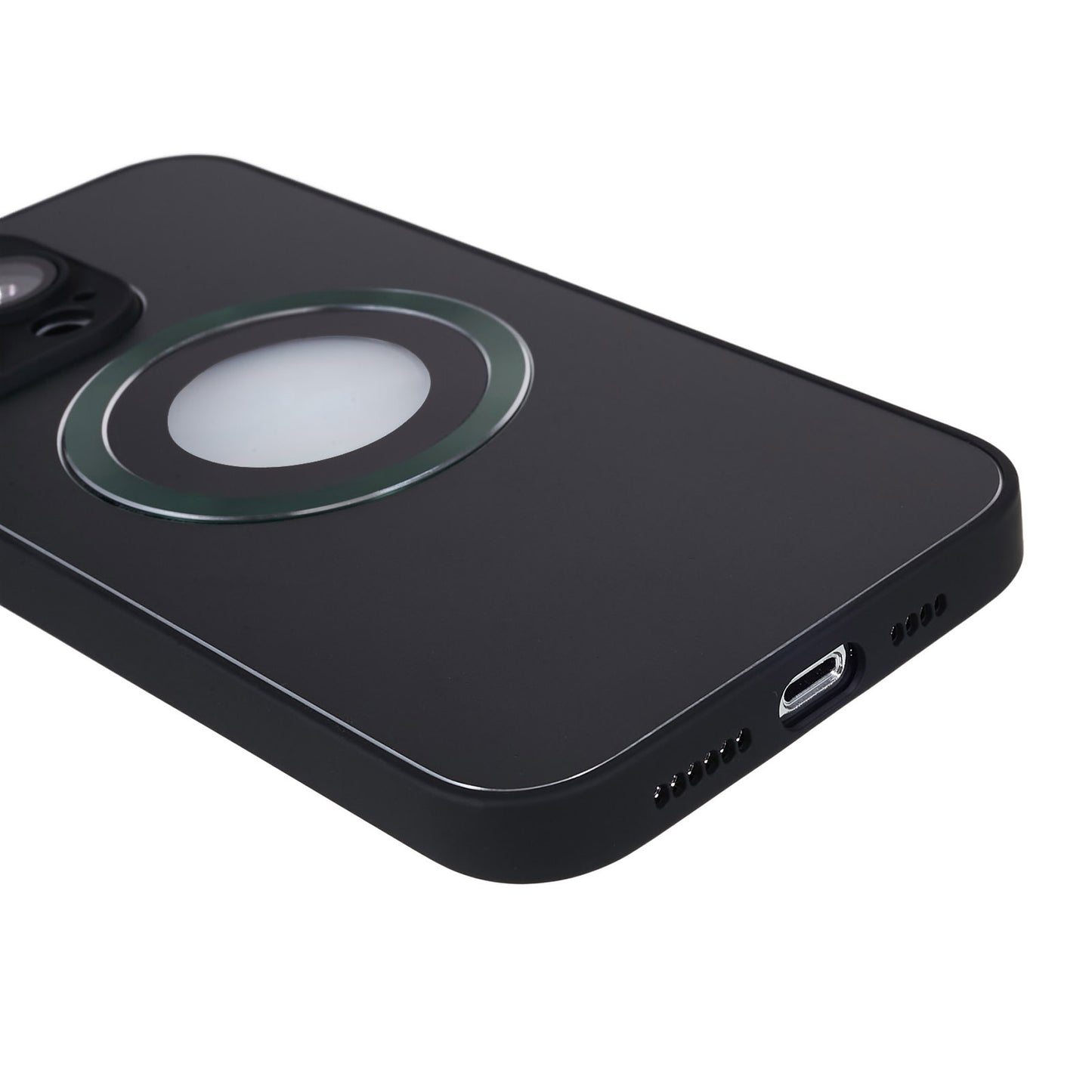 For iPhone 14 Pro TPU Magnetic Phone Case Aluminum Alloy Ring Logo View AG Matte Cover with Lens Protector