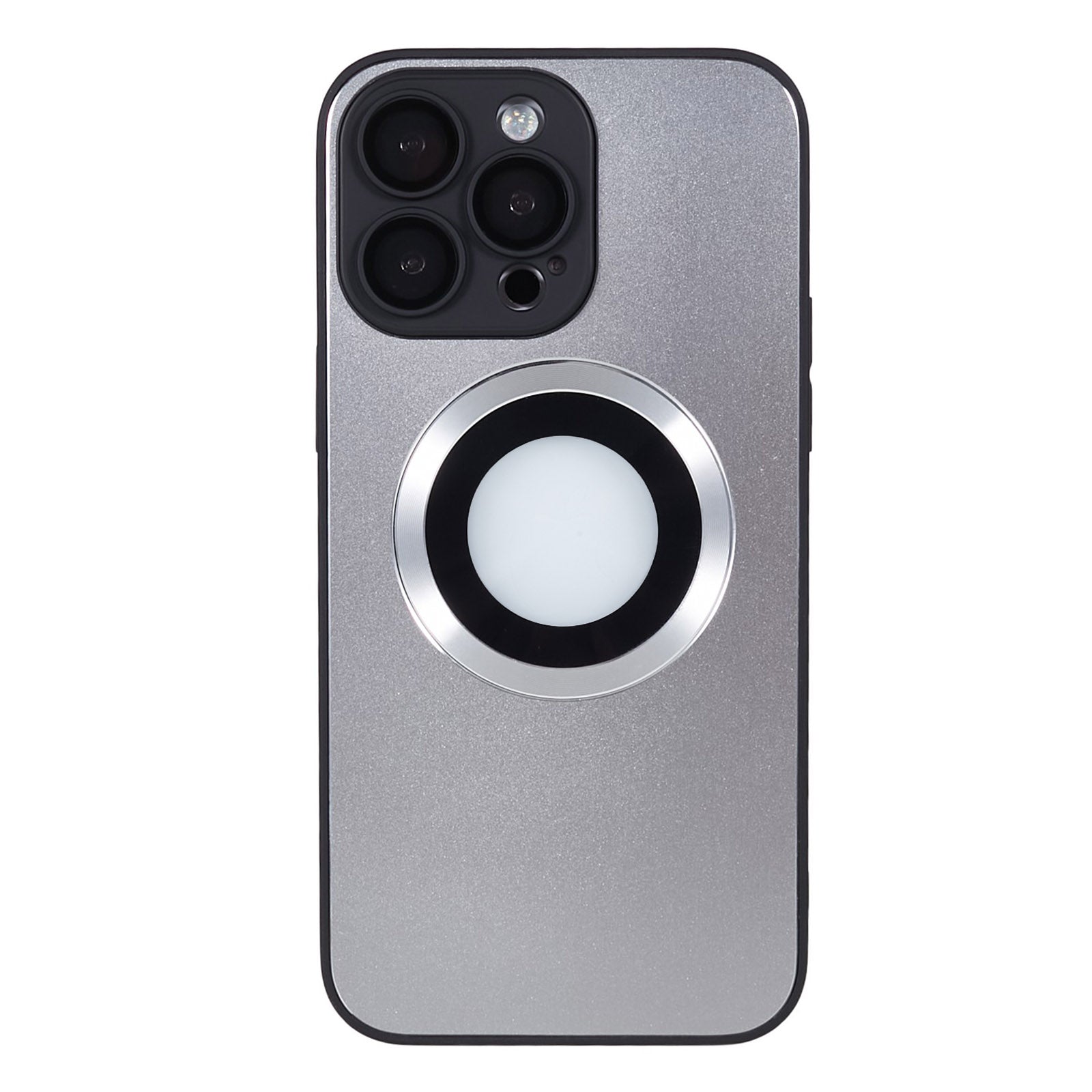 For iPhone 14 Pro TPU Magnetic Phone Case Aluminum Alloy Ring Logo View AG Matte Cover with Lens Protector